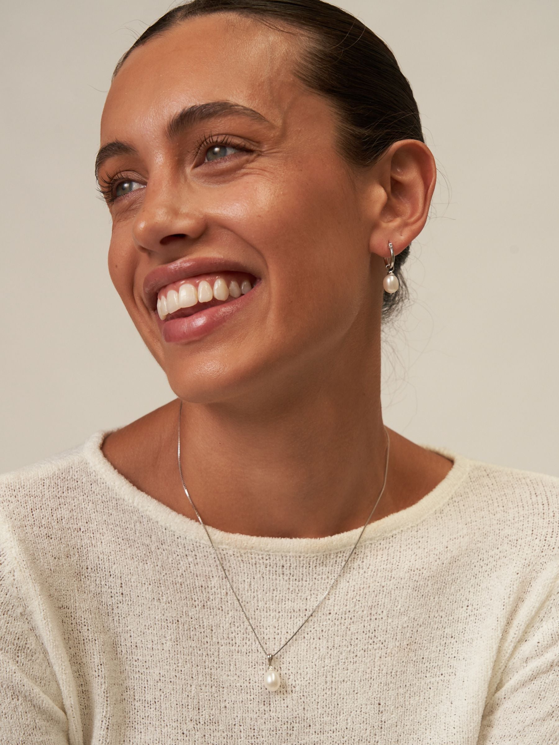 Small Pearl Hoop Earrings Silver