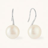 Large Pearl Silver Hook Earrings