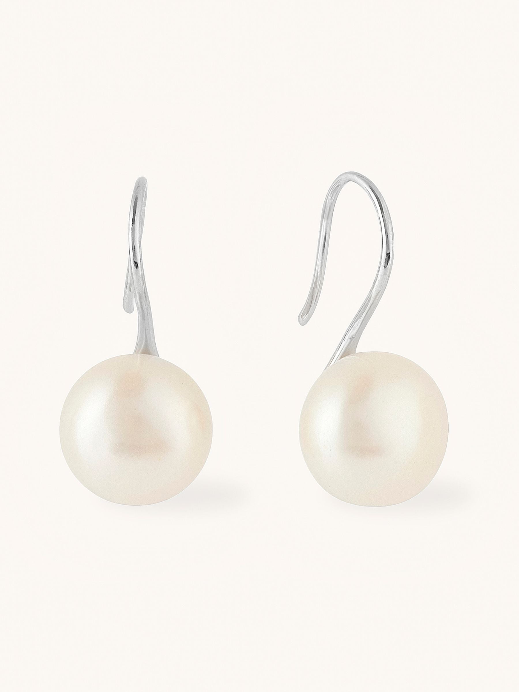 Large Pearl Silver Hook Earrings