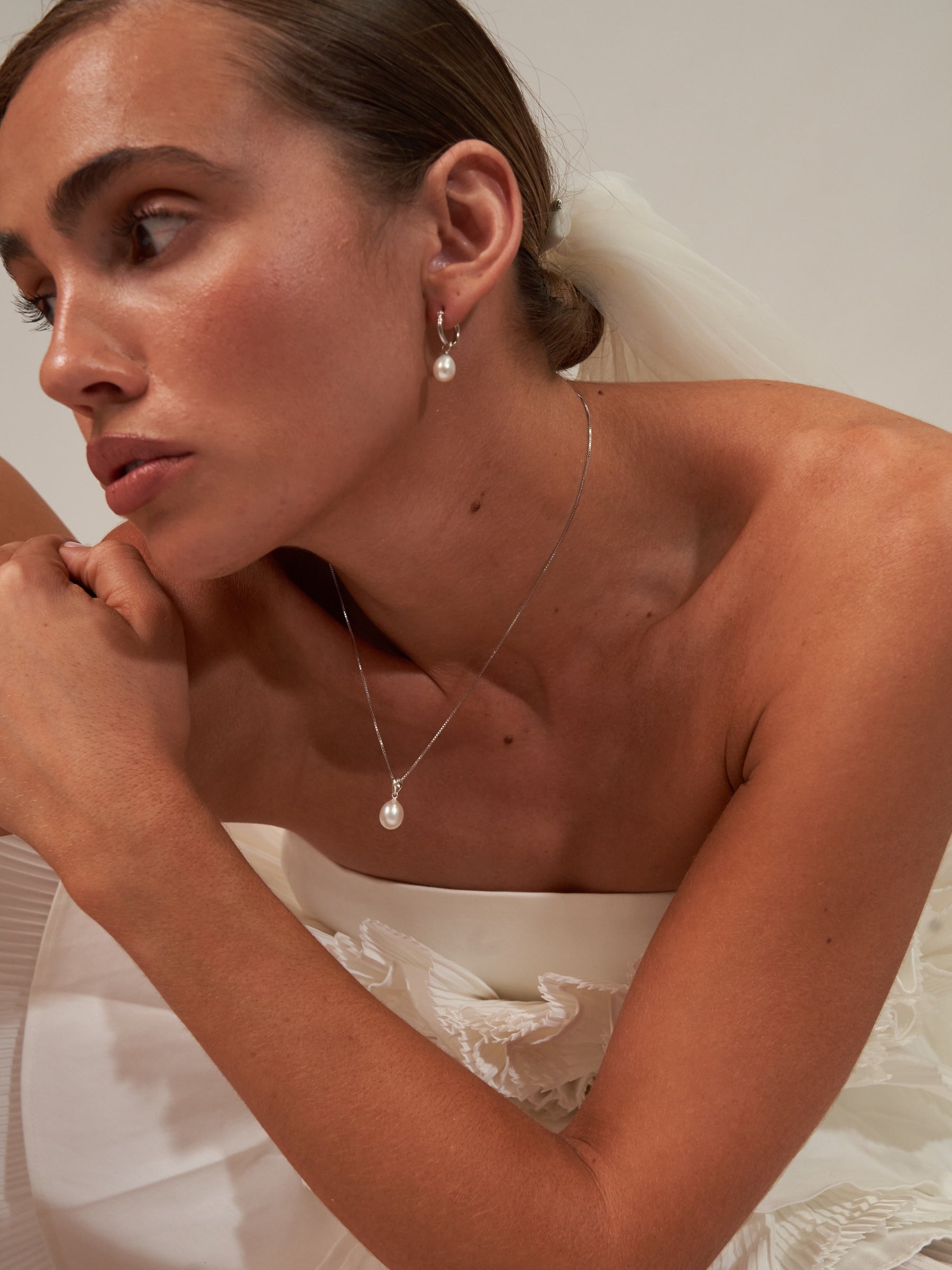 Small Pearl Hoop Earrings Silver
