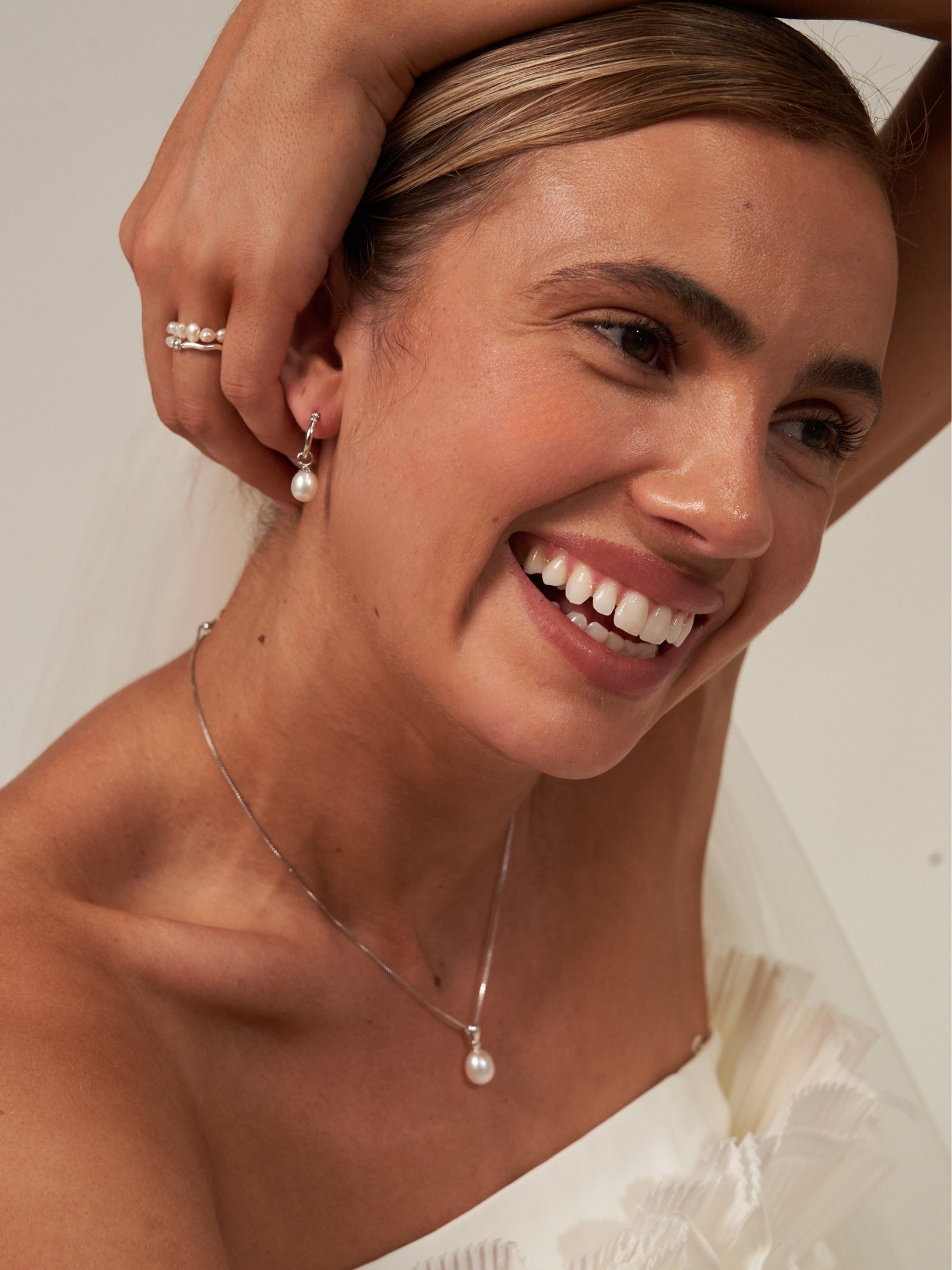 Small Pearl Hoop Earrings Silver