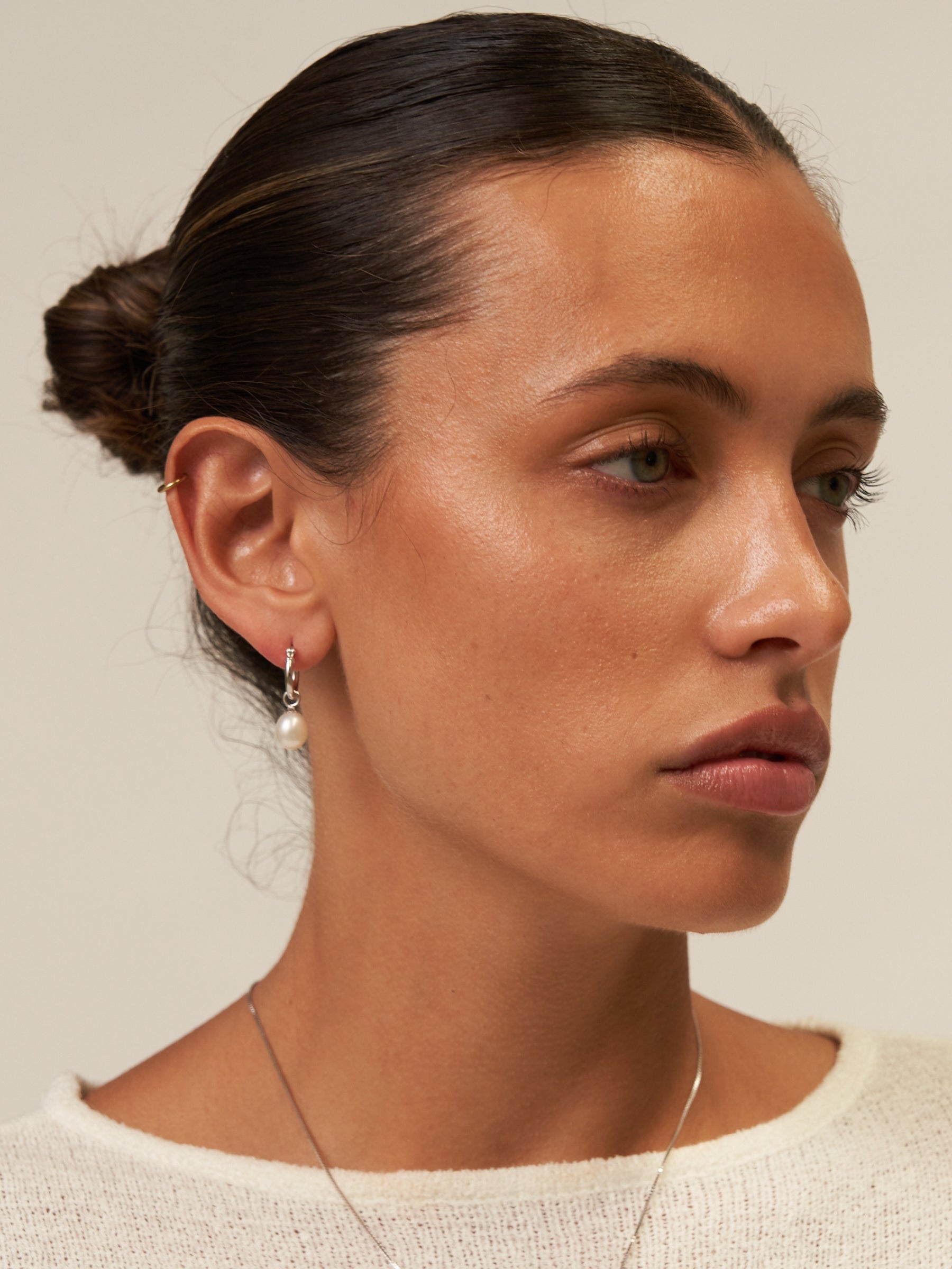 Small Pearl Hoop Earrings Silver