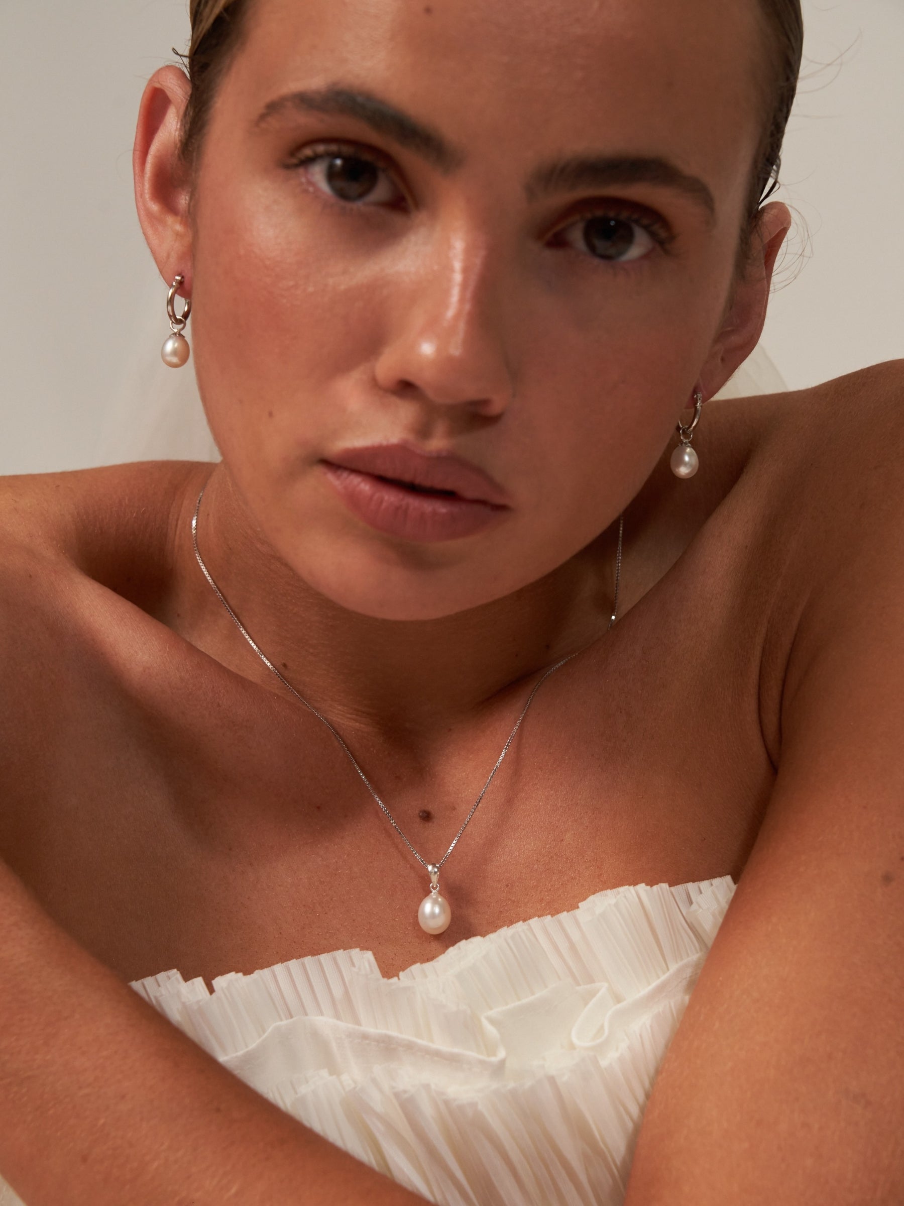 Small Pearl Hoop Earrings Silver
