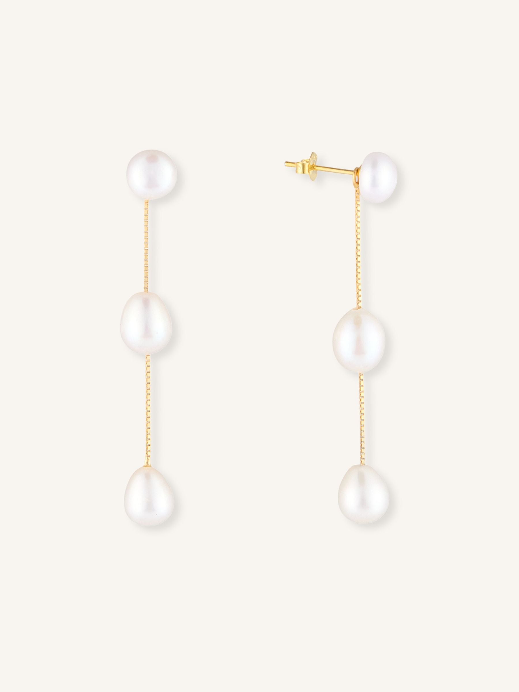 Three Pearl Drop Earrings
