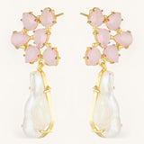 pink glass cluster large baroque pearl earrings
