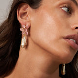Pink Glass Cluster Earrings with large pearl