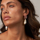 Pink Glass Cluster Earrings with large pearl