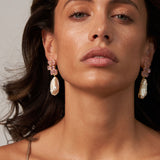 Pink Glass Cluster Earrings with large pearl