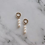 Three Pearl Gold Hooped Earrings