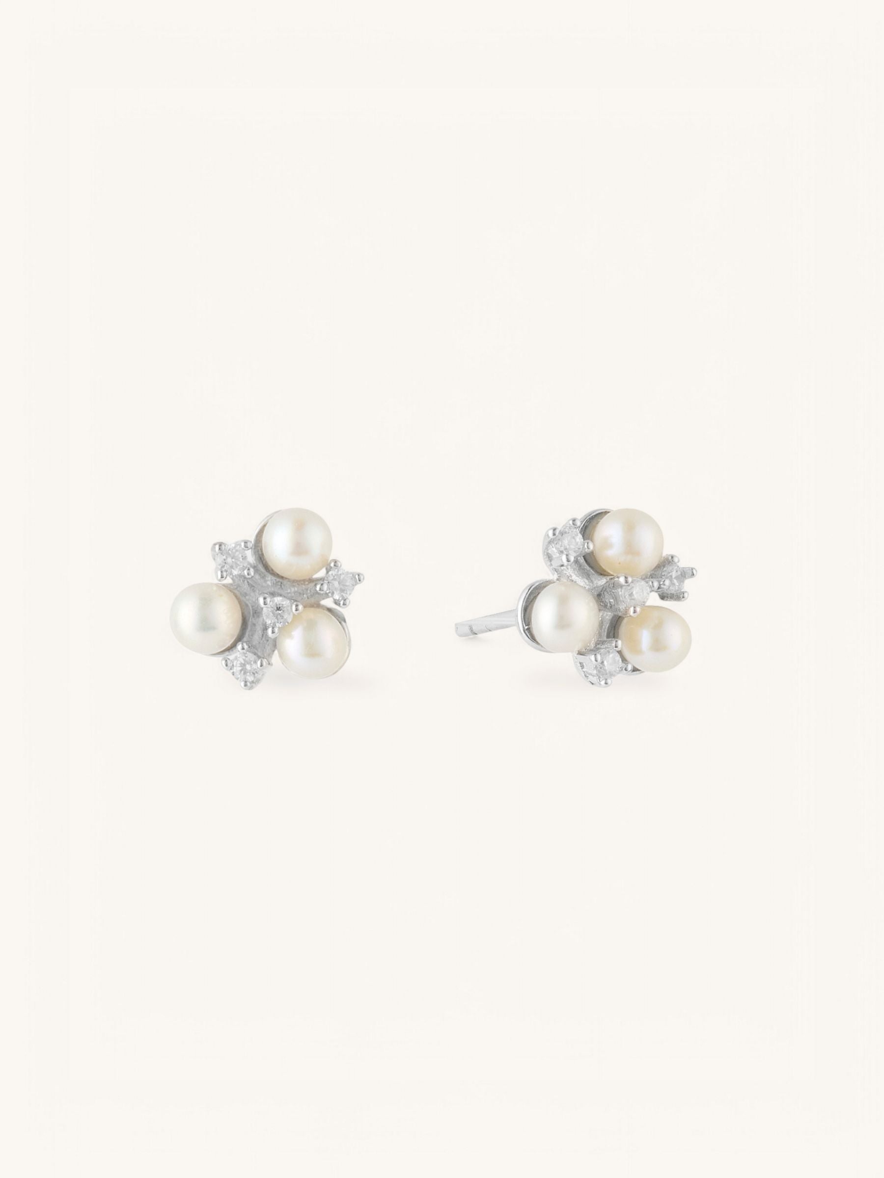 Three Pearl Stud Earrings