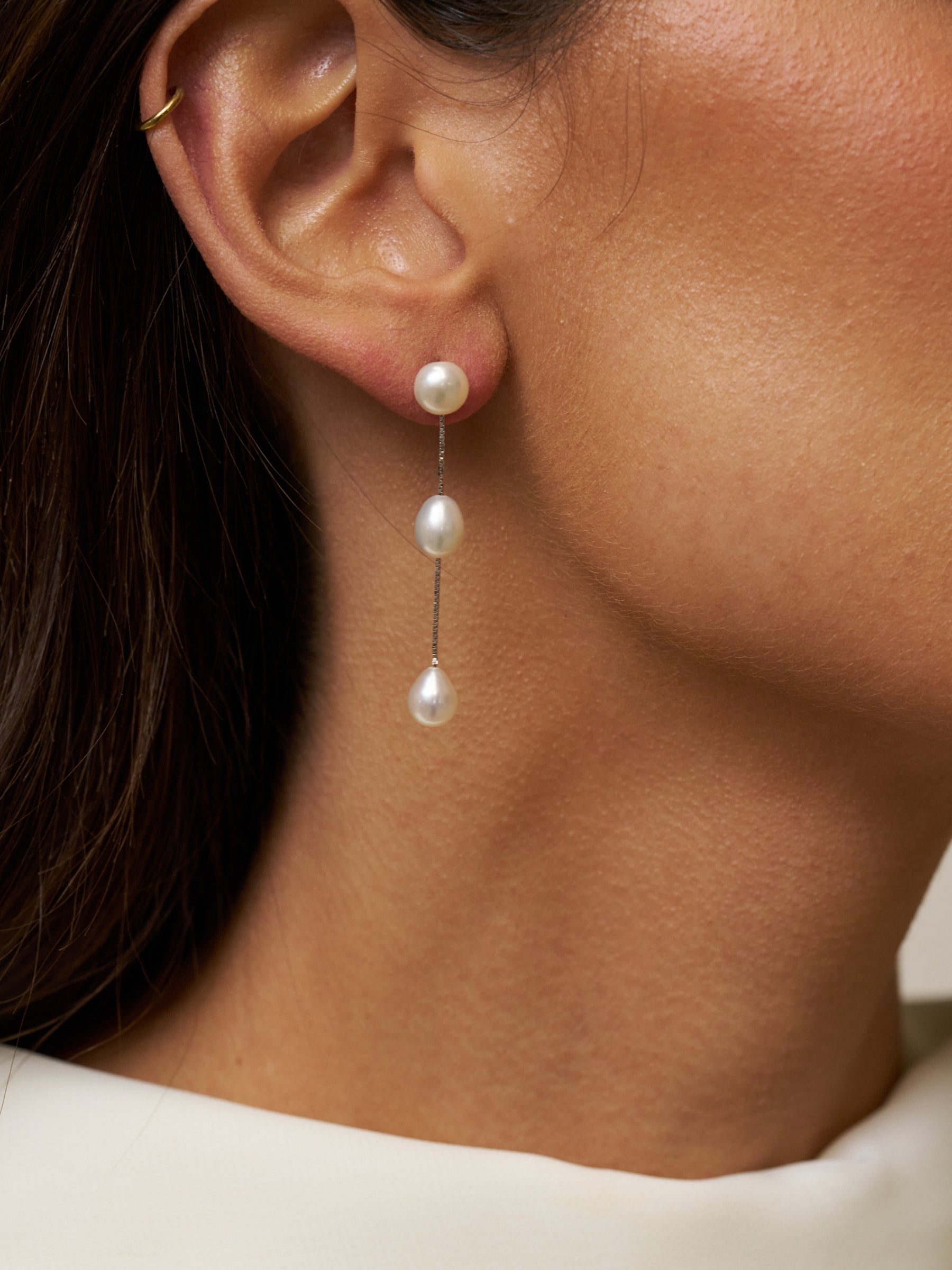 Three Pearl Drop Earrings