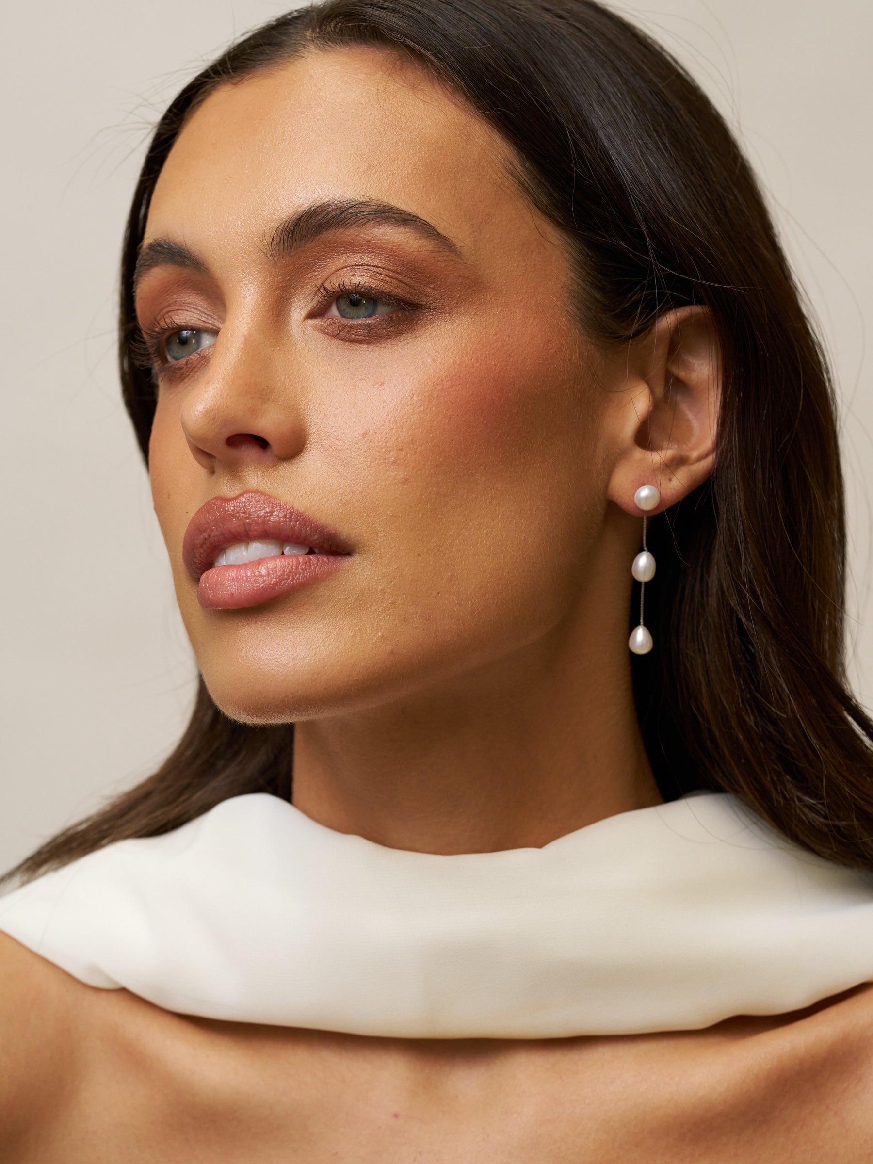 Three Pearl Drop Earrings