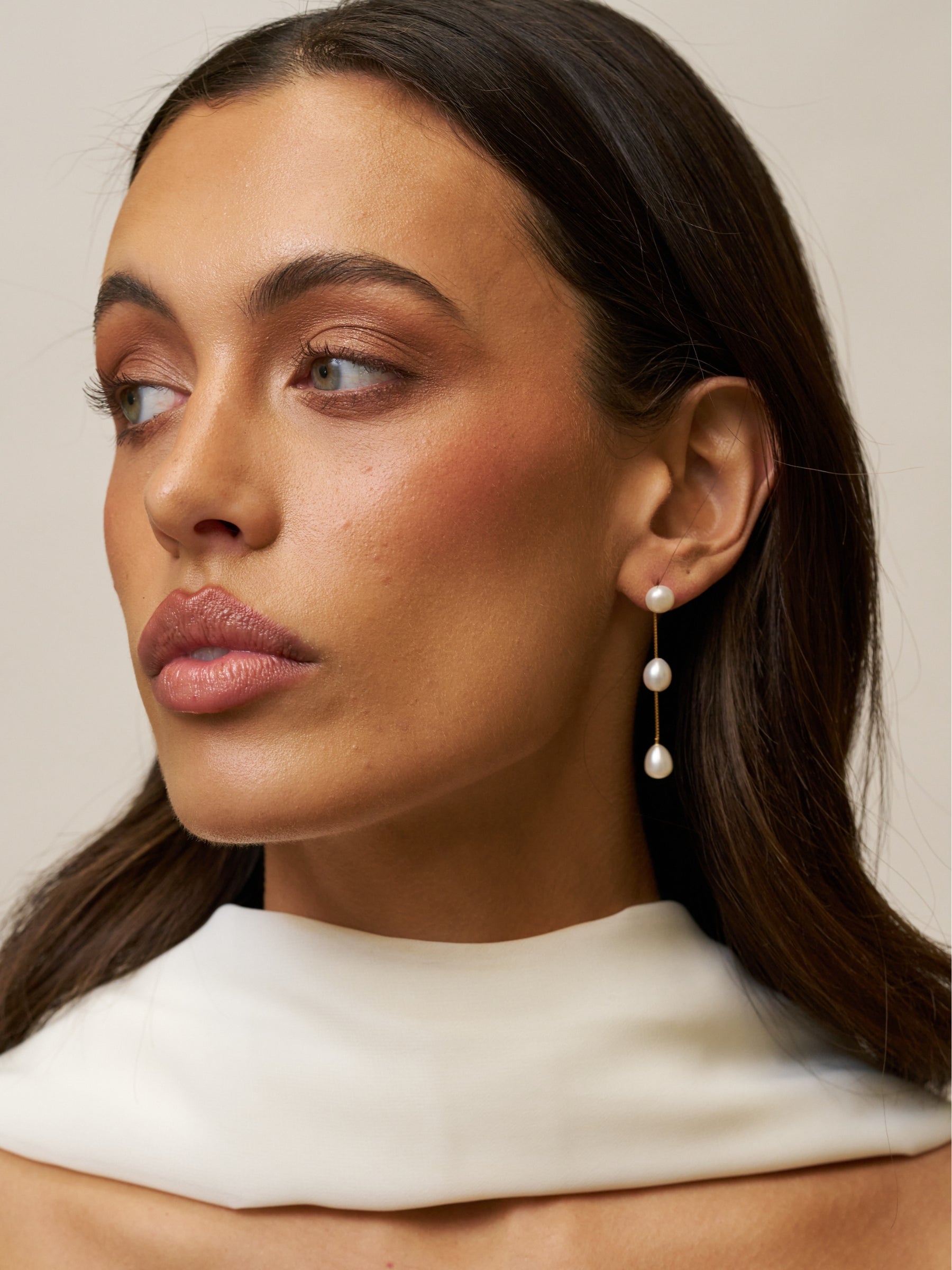 Three Pearl Drop Earrings