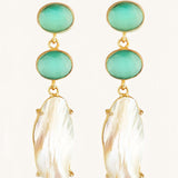 Green glass large pearl drop earrings