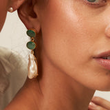 Green glass large pearl drop earrings