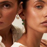 Green glass large pearl drop earrings
