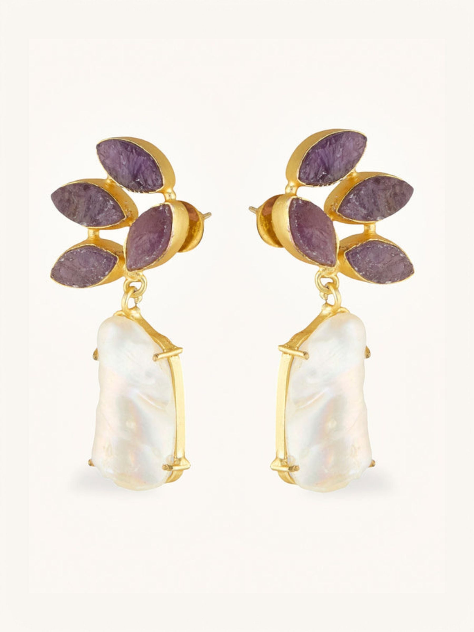 Amethyst and Pearl Drop Earrings