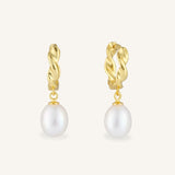 Pearl Drop Hoop Earrings