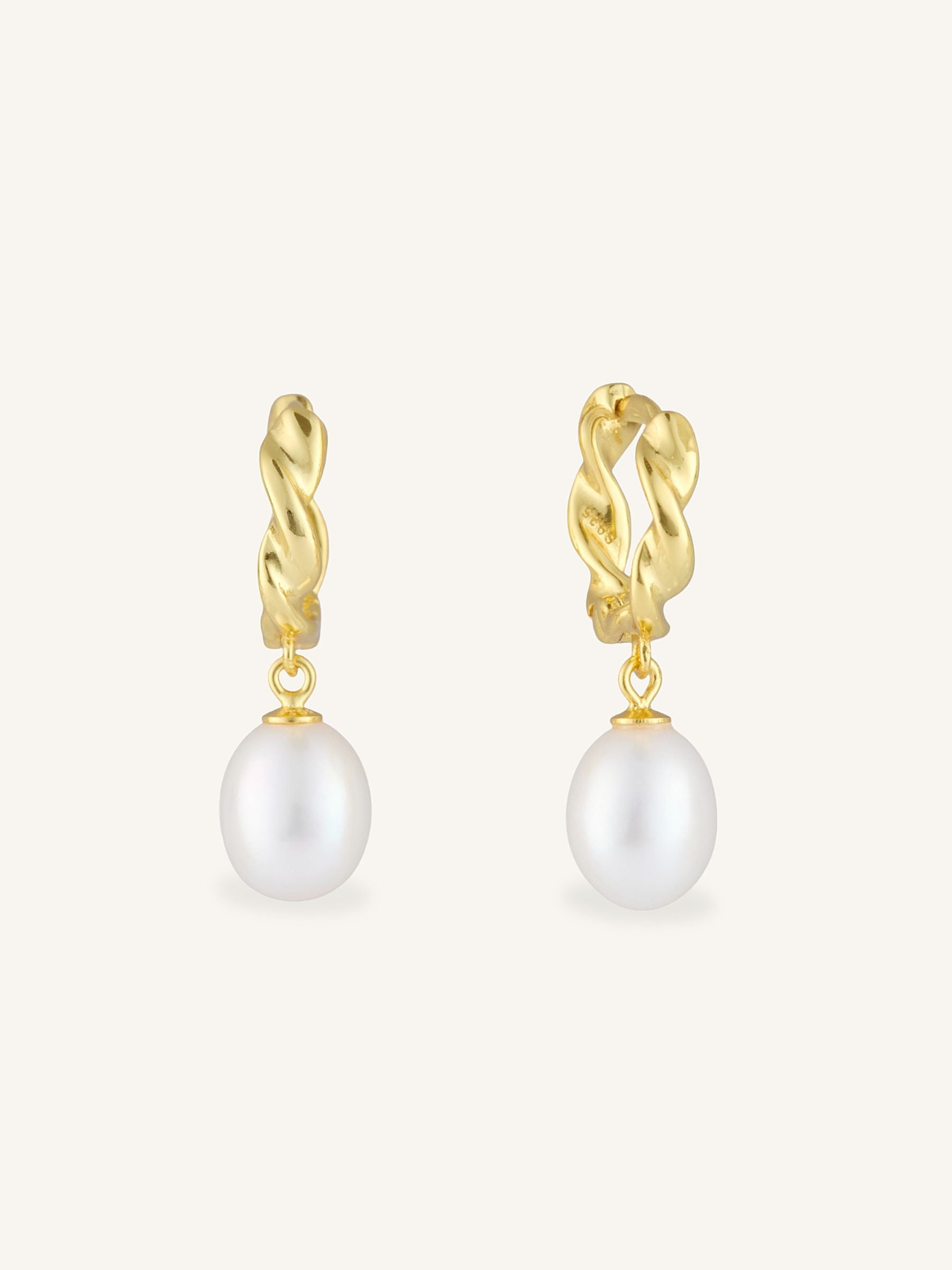 Pearl Drop Hoop Earrings