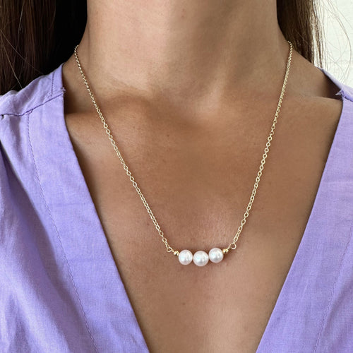 Three Pearl Necklace on model