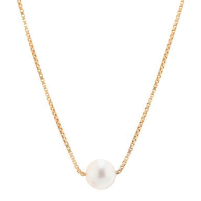 Gold Vermeil Choker with a single strand round pearl against a white background