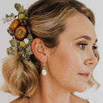 Bride wearing Lauren earrings by Witt & Pearl