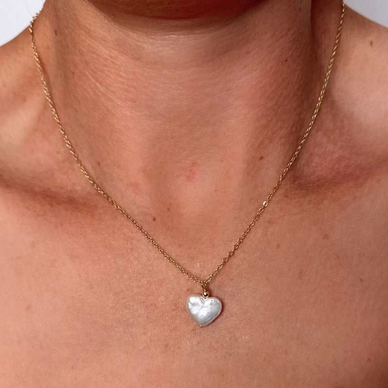 Gold Necklace with Heart Shape Pearl