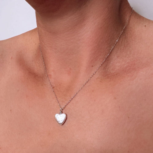 Amor Pearl Heart Shape Silver Necklace
