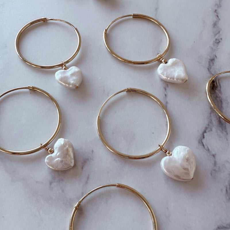 Heart Shaped Pearls on large gold hoops