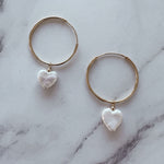 Heart Shaped Pearls on large gold hoops