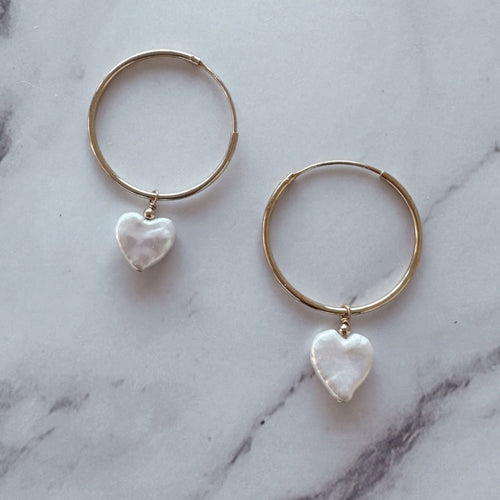 Heart Shaped Pearls on large gold hoops