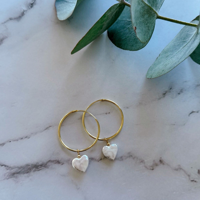 Heart Shaped Pearls on large gold hoops