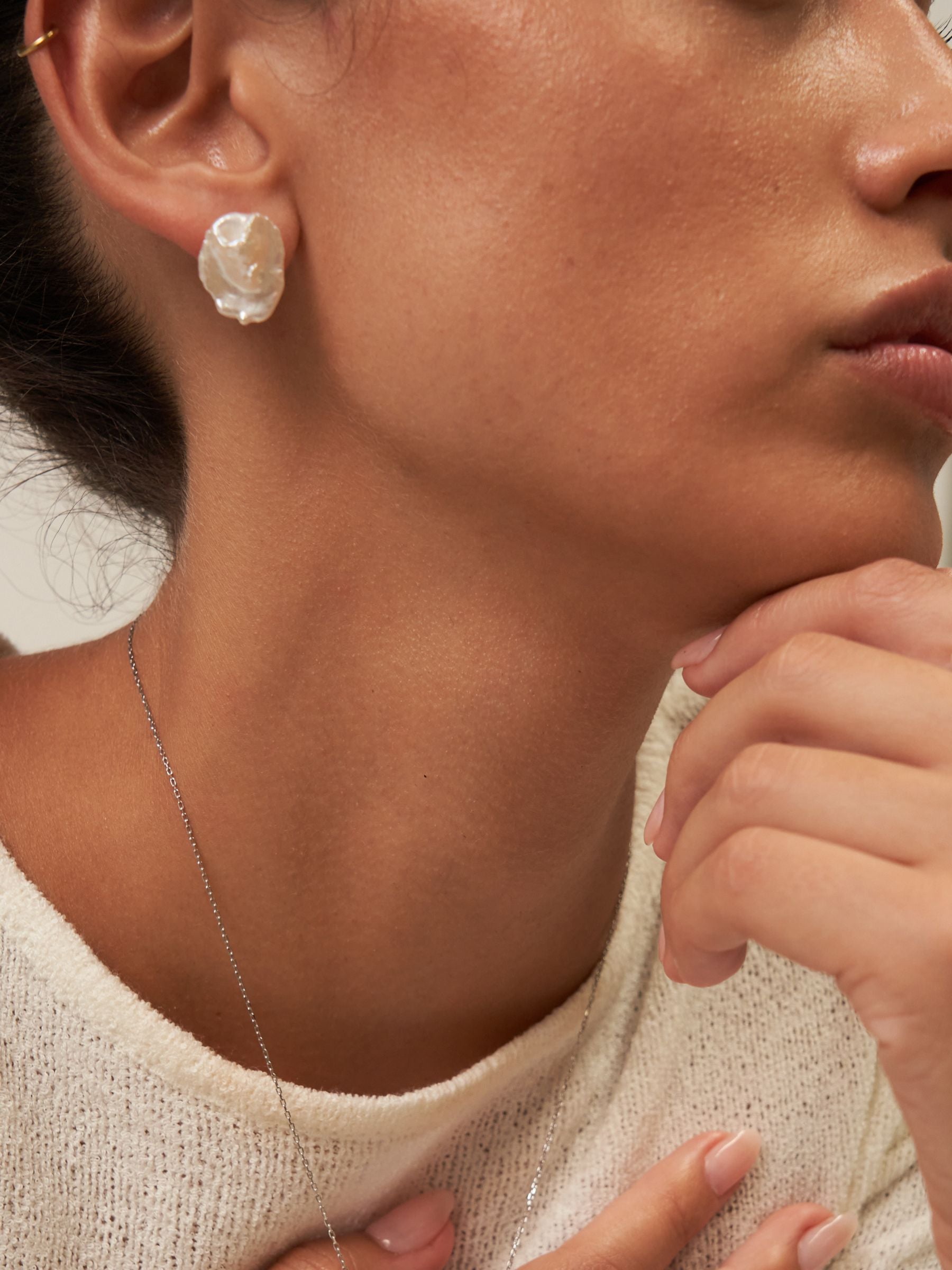 Large White Baroque Pearl Stud Earrings