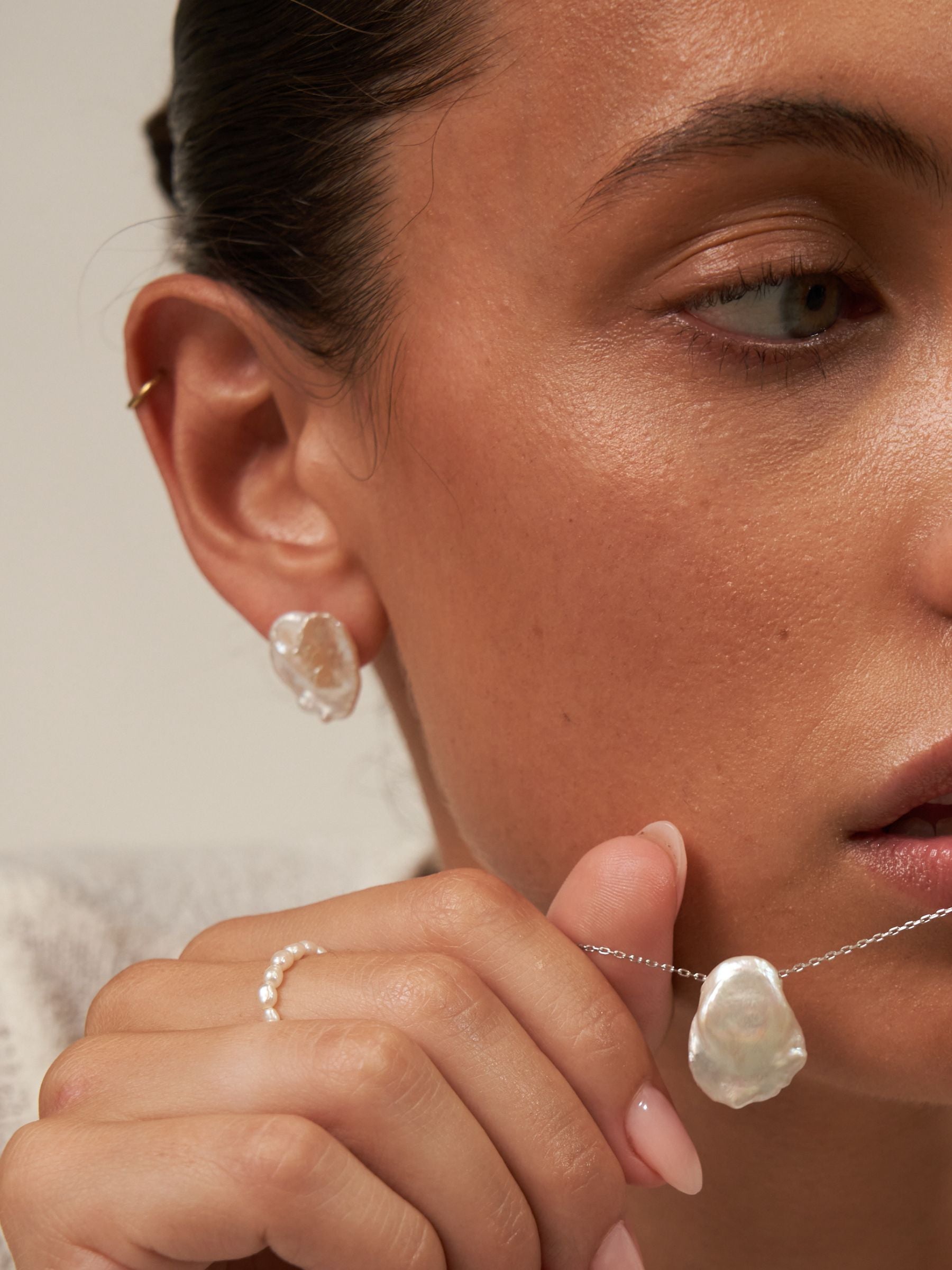 Large White Baroque Pearl Stud Earrings