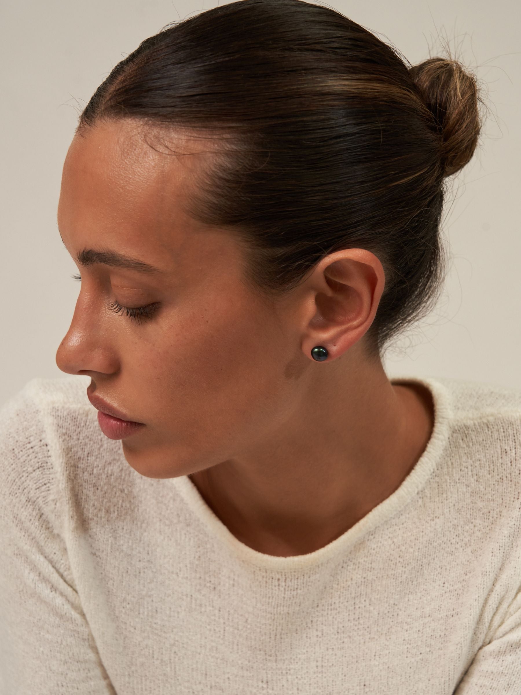 Black Pearl Akoya Studs with gold backs 
