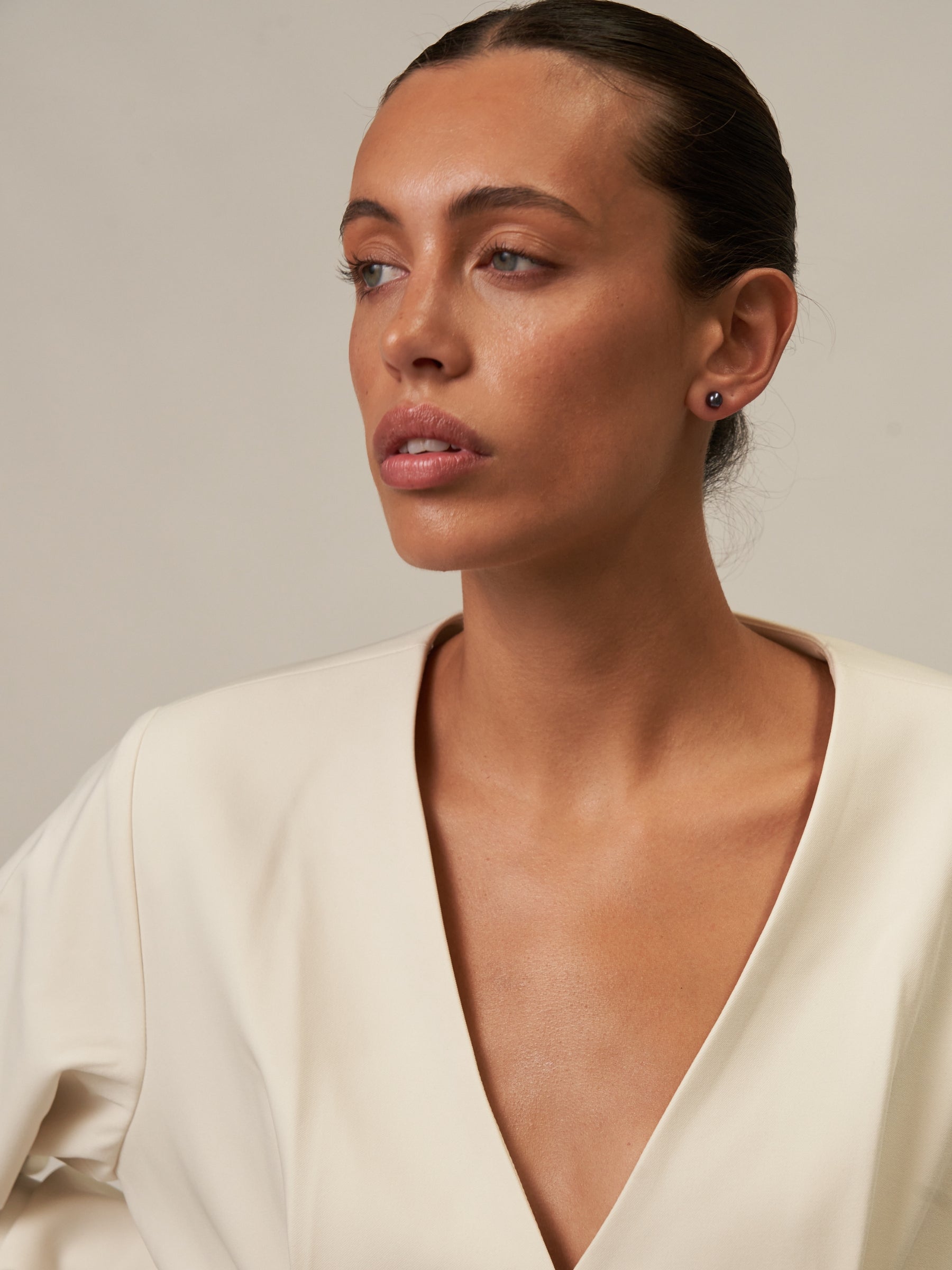 Black Pearl Akoya Studs with gold backs 