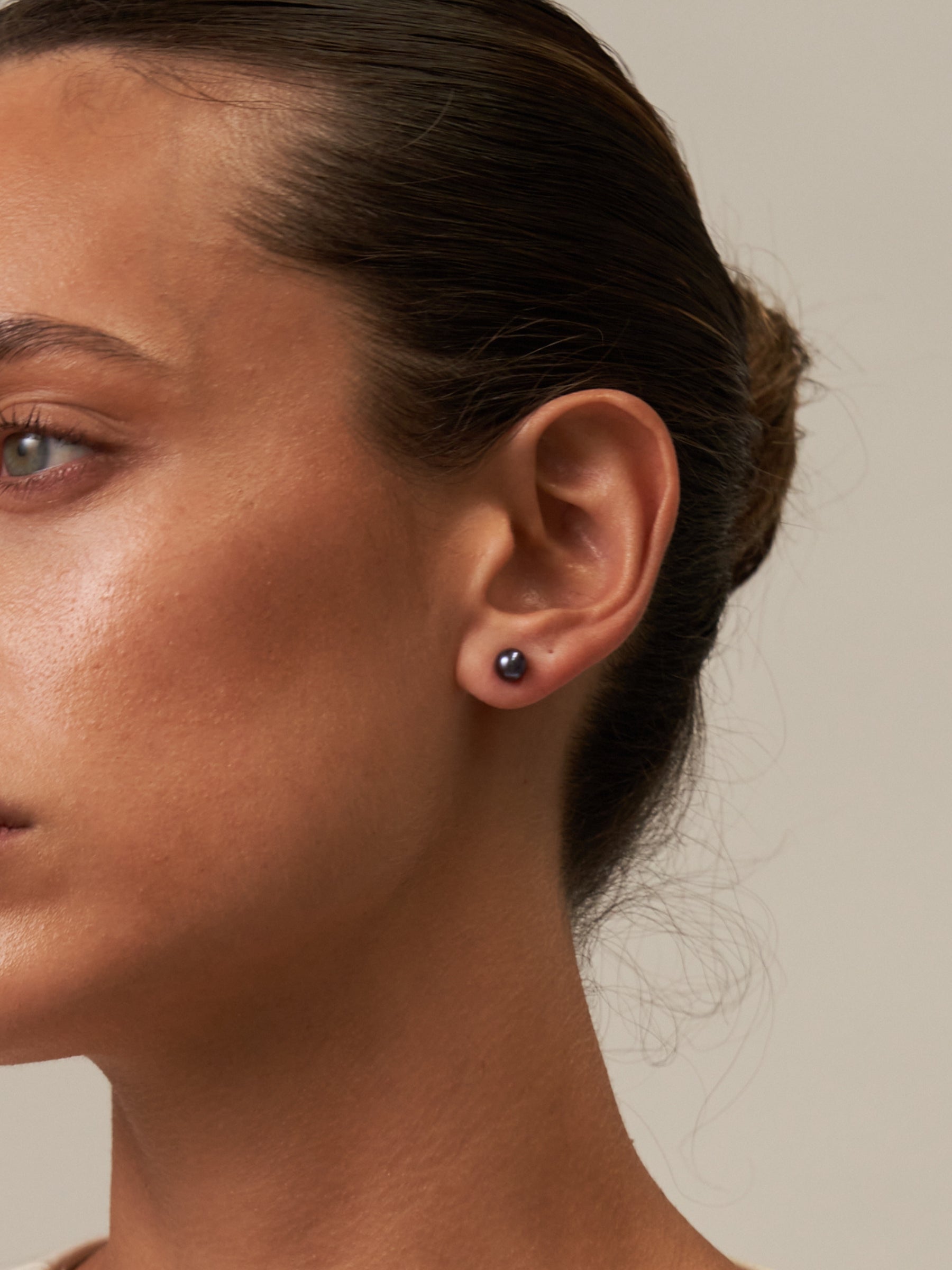Black Pearl Akoya Studs with gold backs 