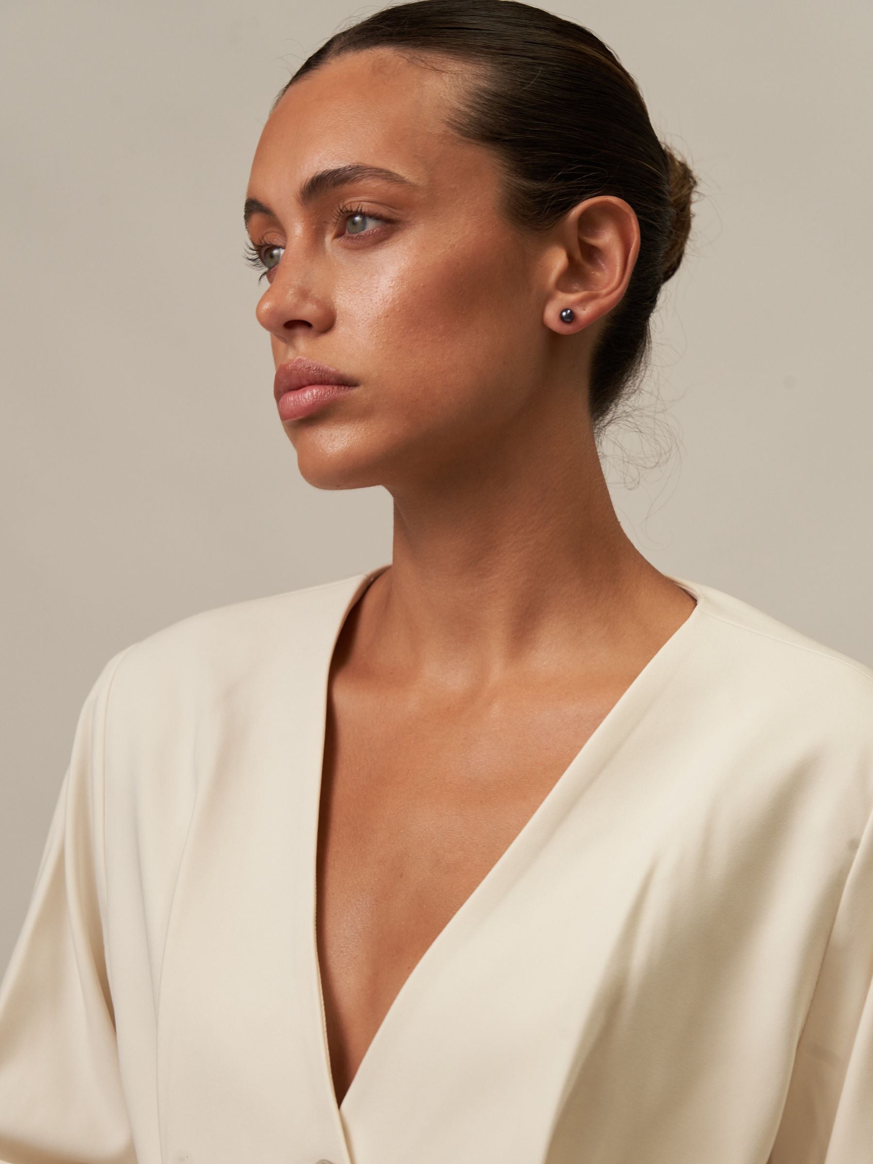 Black Pearl Akoya Studs with gold backs 