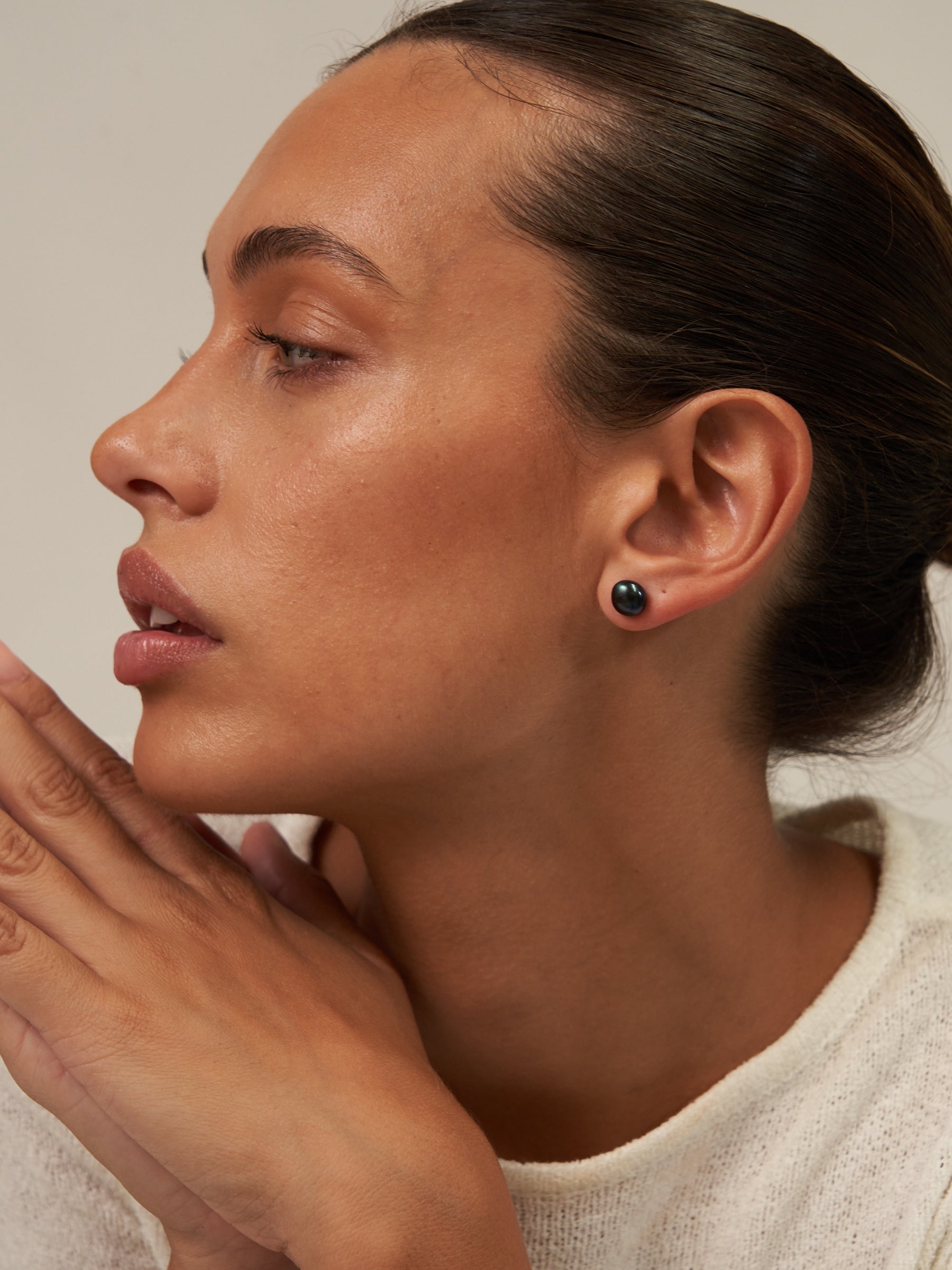 Black Pearl Akoya Studs with gold backs 