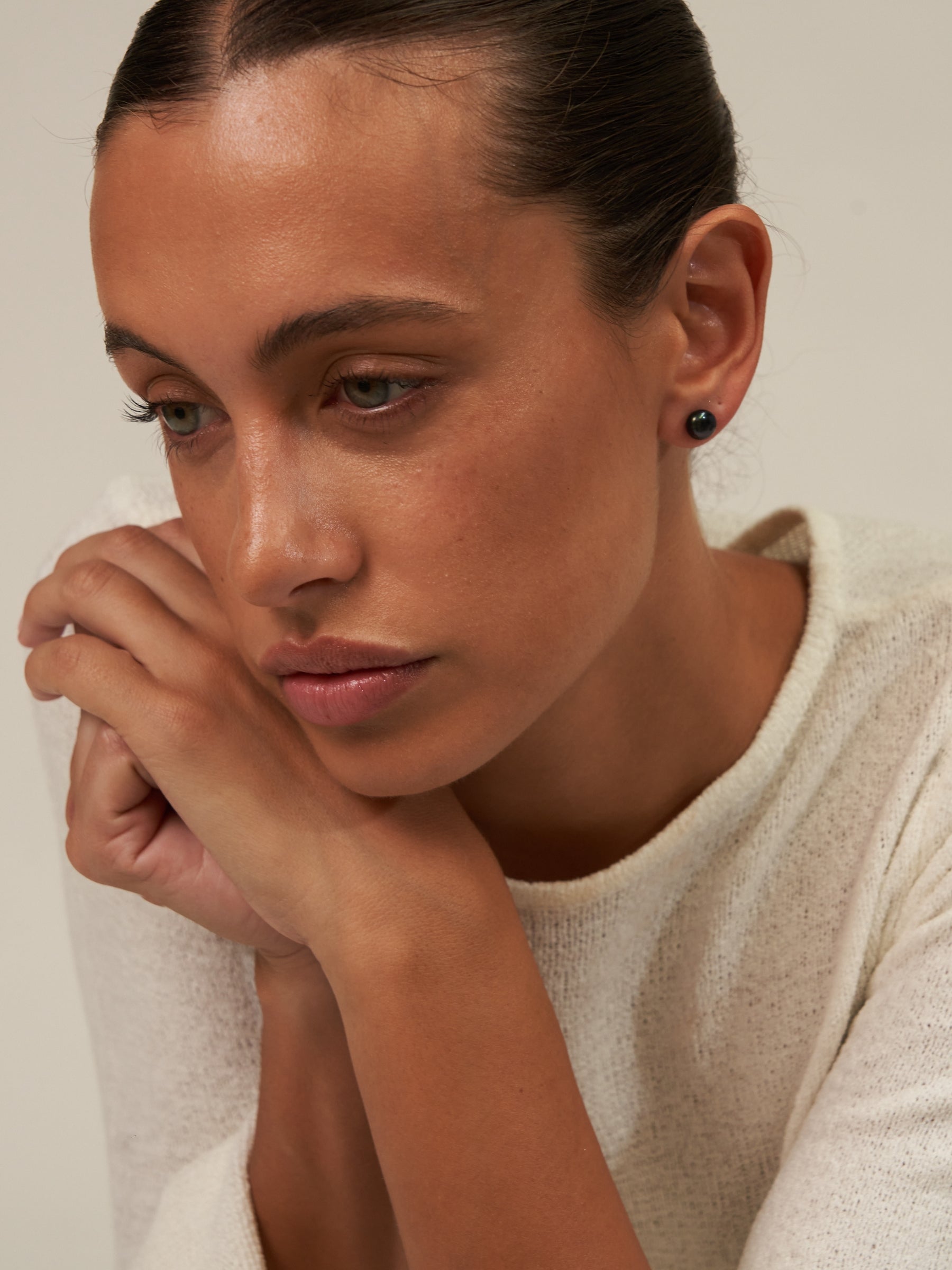 Black Pearl Akoya Studs with gold backs 