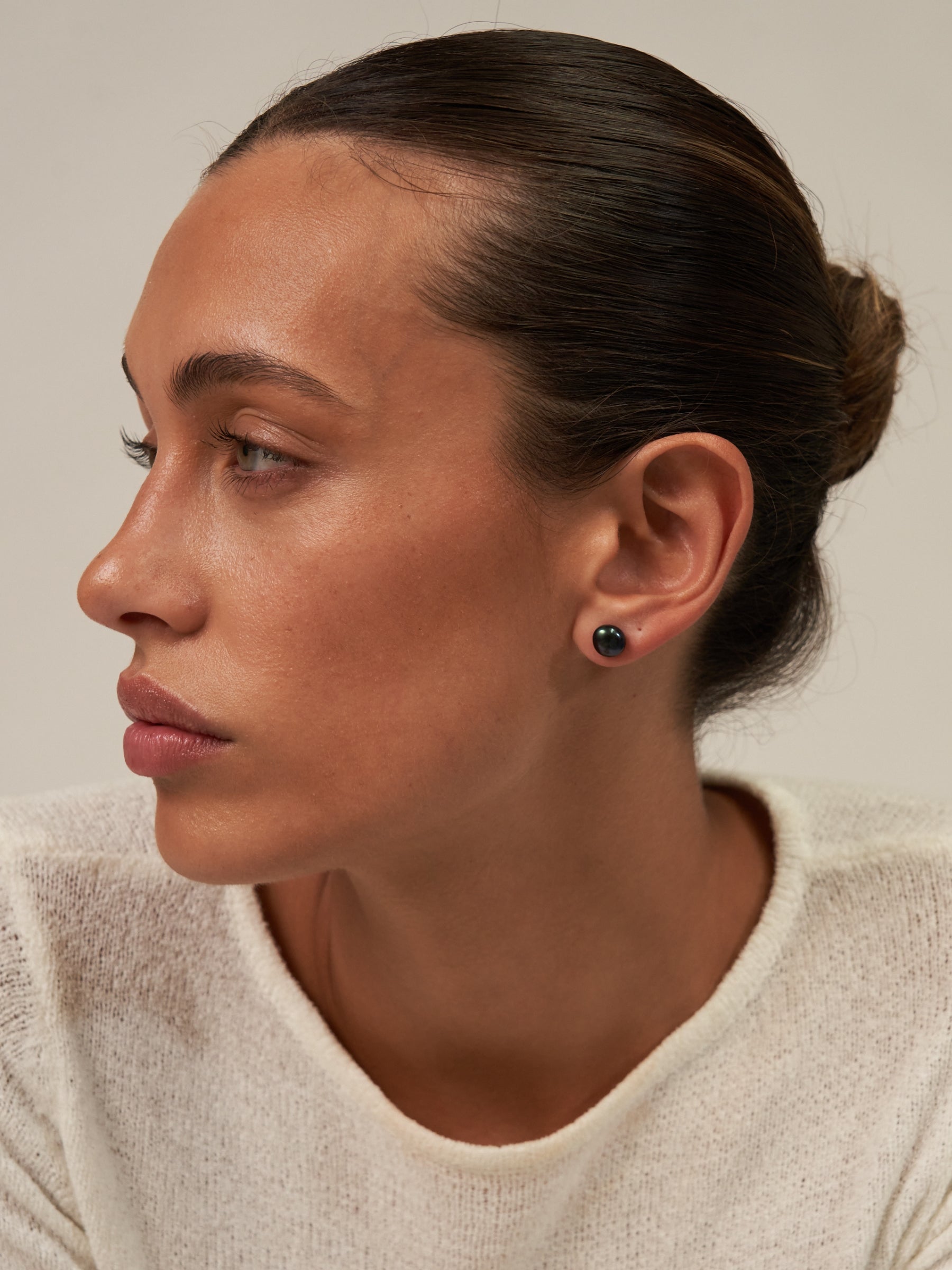 Black Pearl Akoya Studs with gold backs 