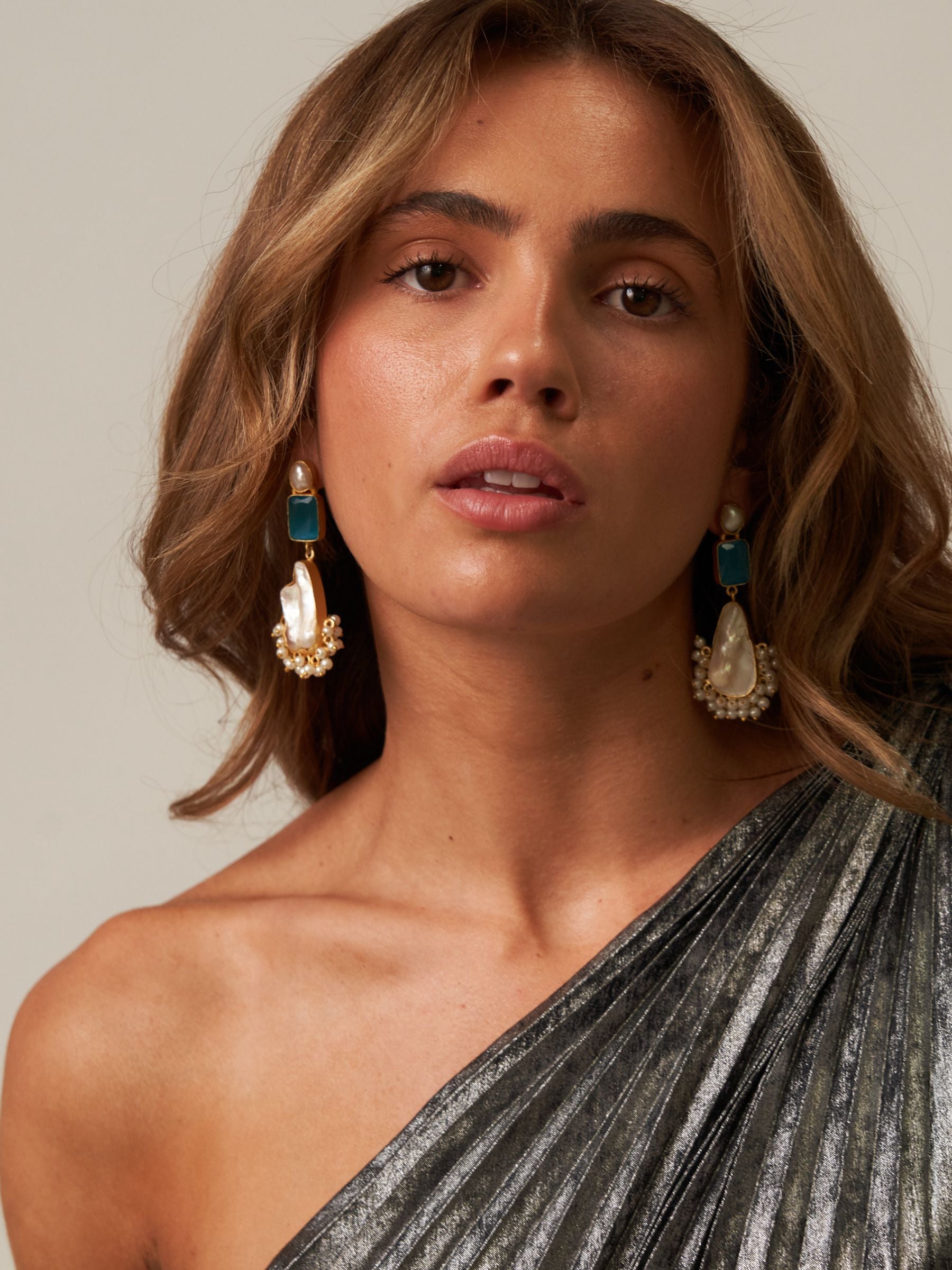 Blue Glass Large Pearl Drop earrings
