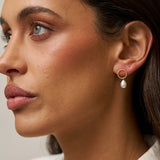 Gold Circle Drop Pearl Earrings