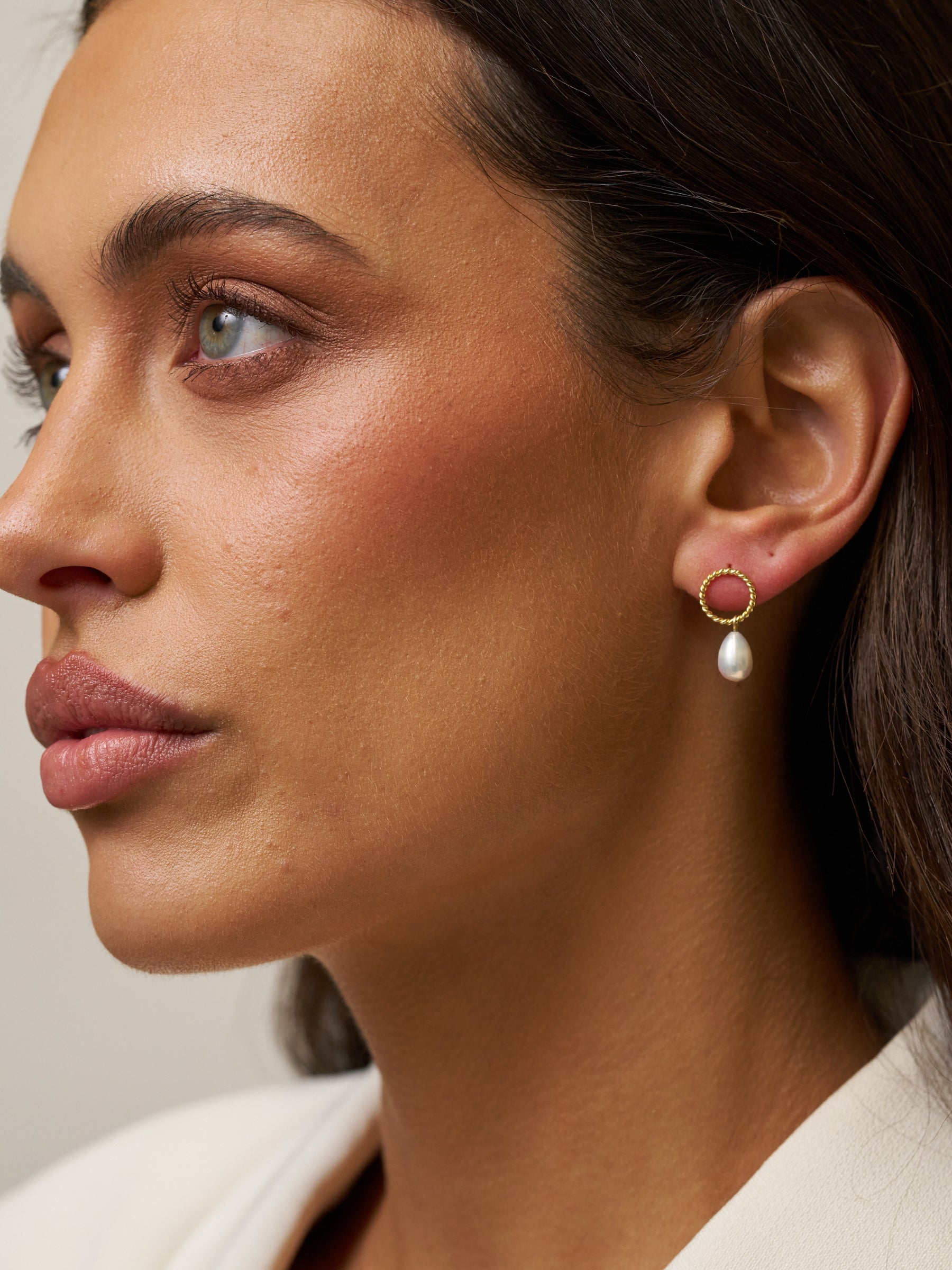 Gold Circle Drop Pearl Earrings