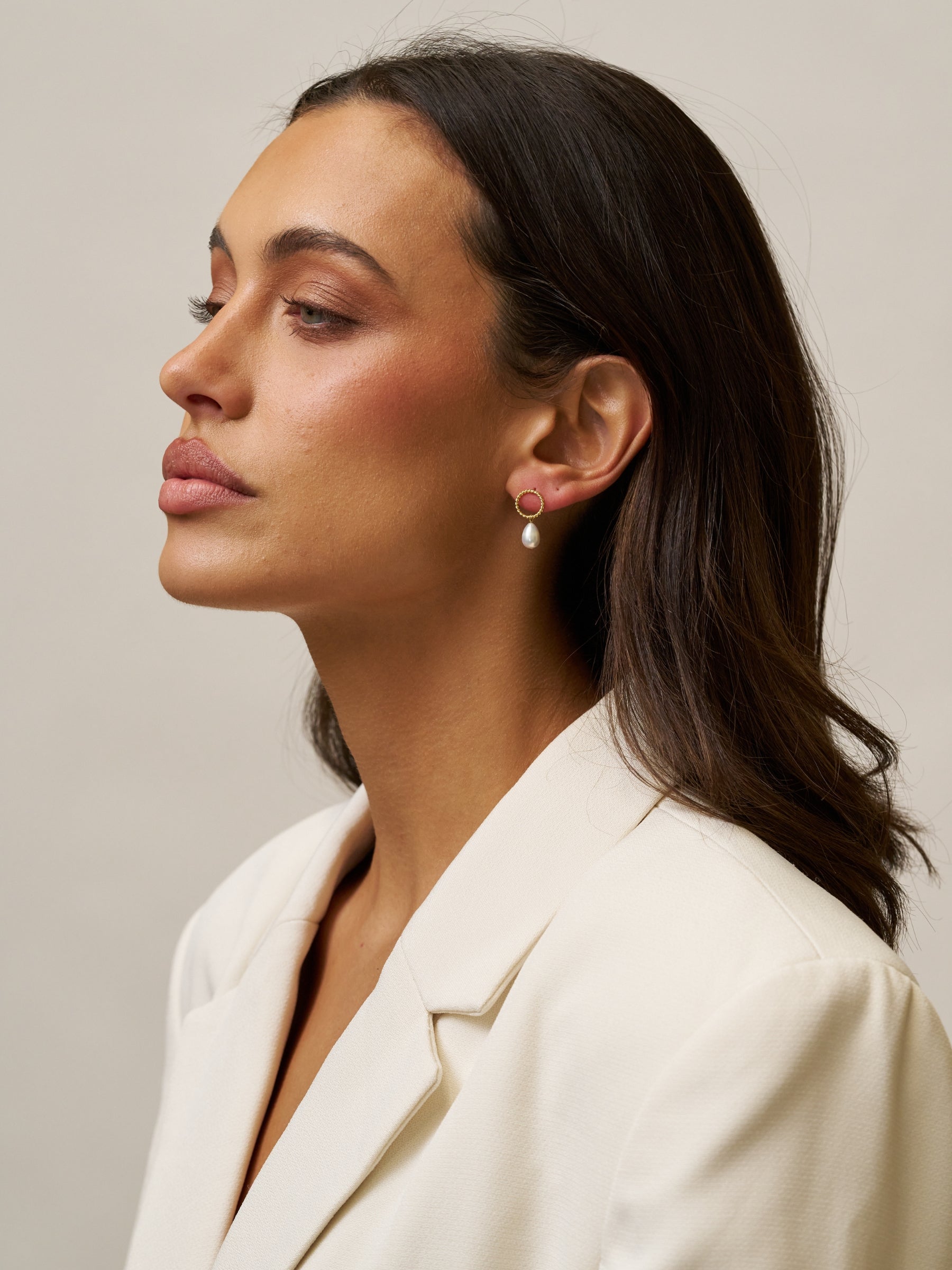 Gold Circle Drop Pearl Earrings