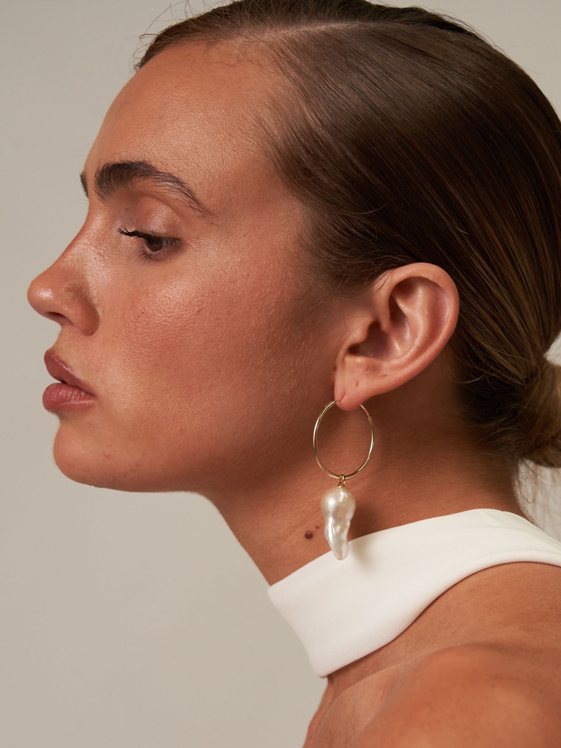 Large Fireball Baroque Pearl Hoop Earrings