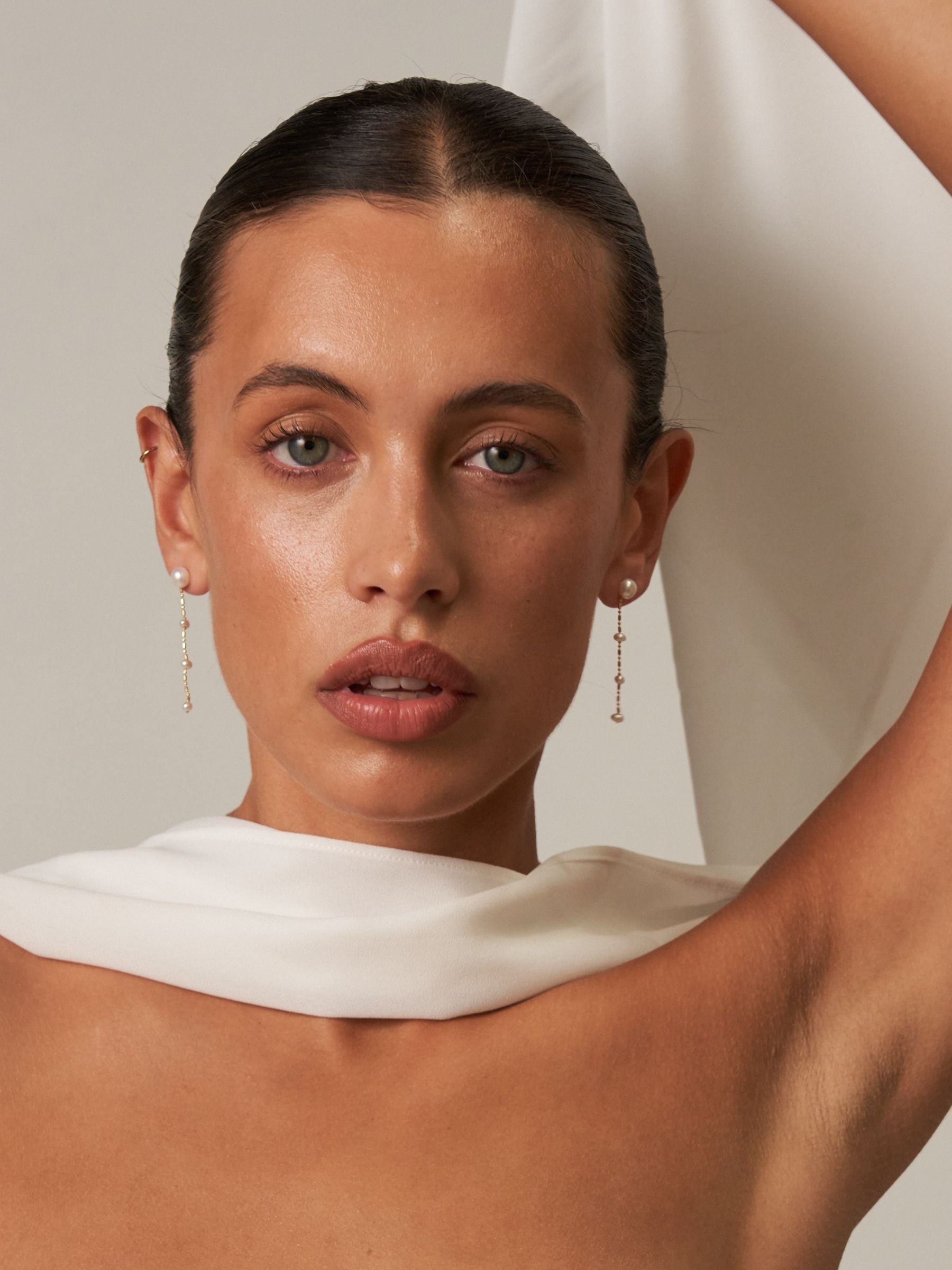 Four Pearl Drop Dangle Earrings 