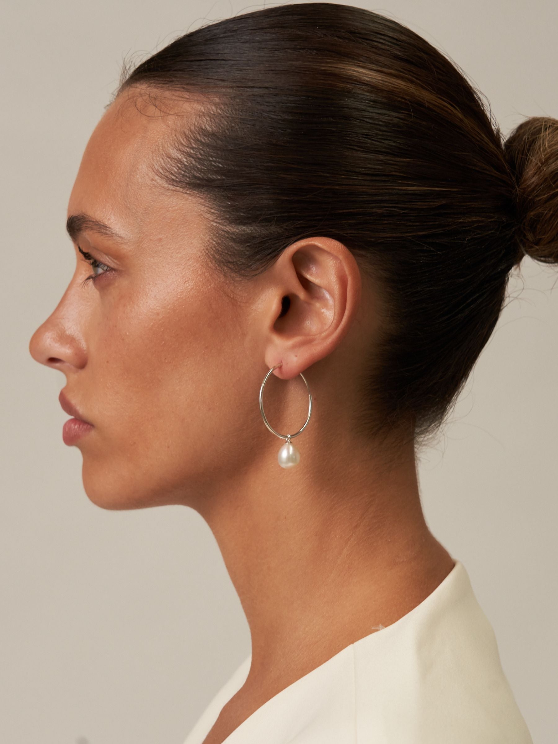 Large Hoop Pearl Earrings Silver