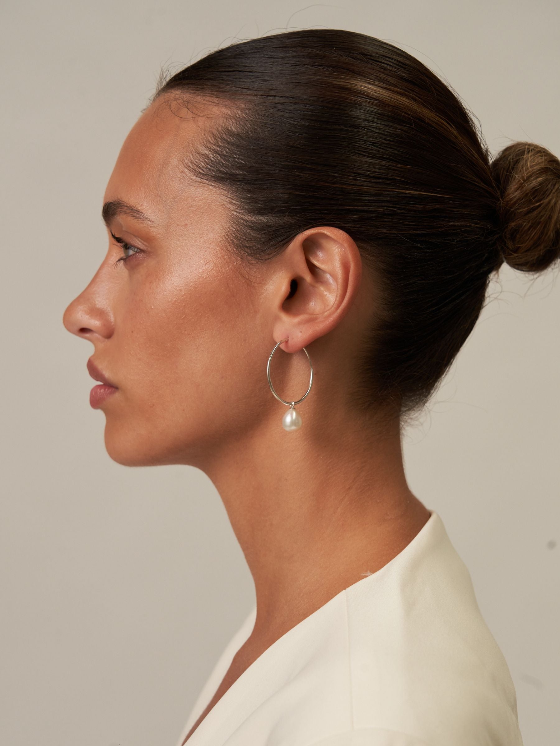 Large Hoop Pearl Earrings Silver