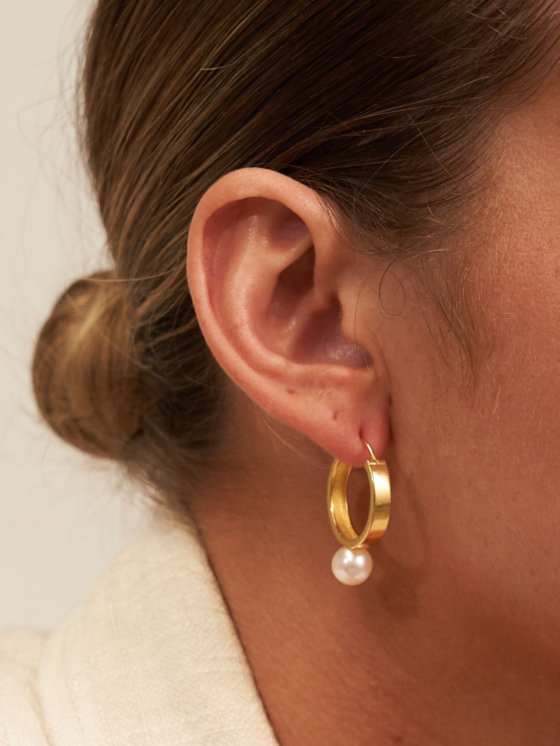Chunky Gold Pearl Hoops